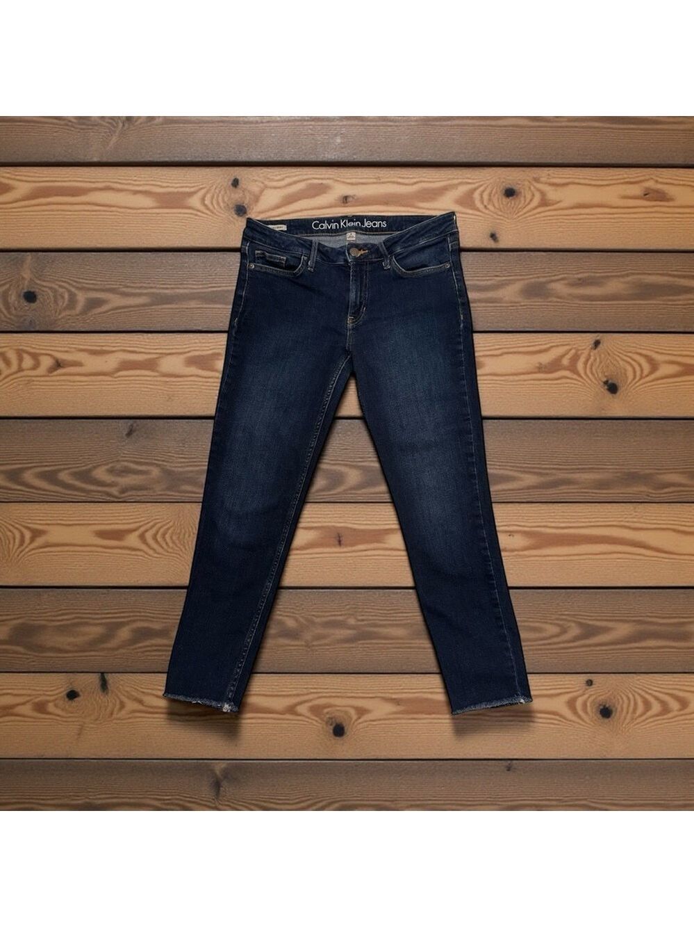 Calvin Klein Ankle Skinny Jeans W/ Raw Hem Womens 8 BLUE Mid-Rise Pockets Zipper
